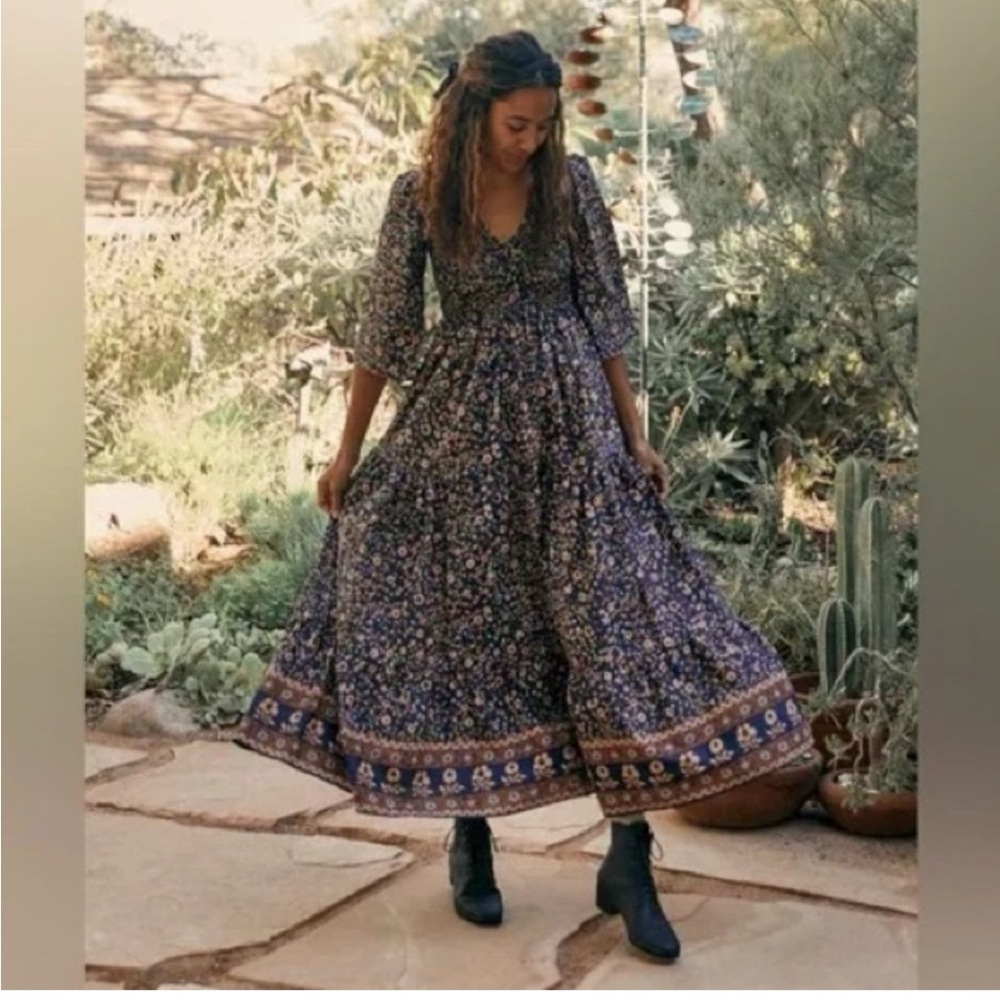 Christy Dawn Basil Dress in Navy Anemone Vine
